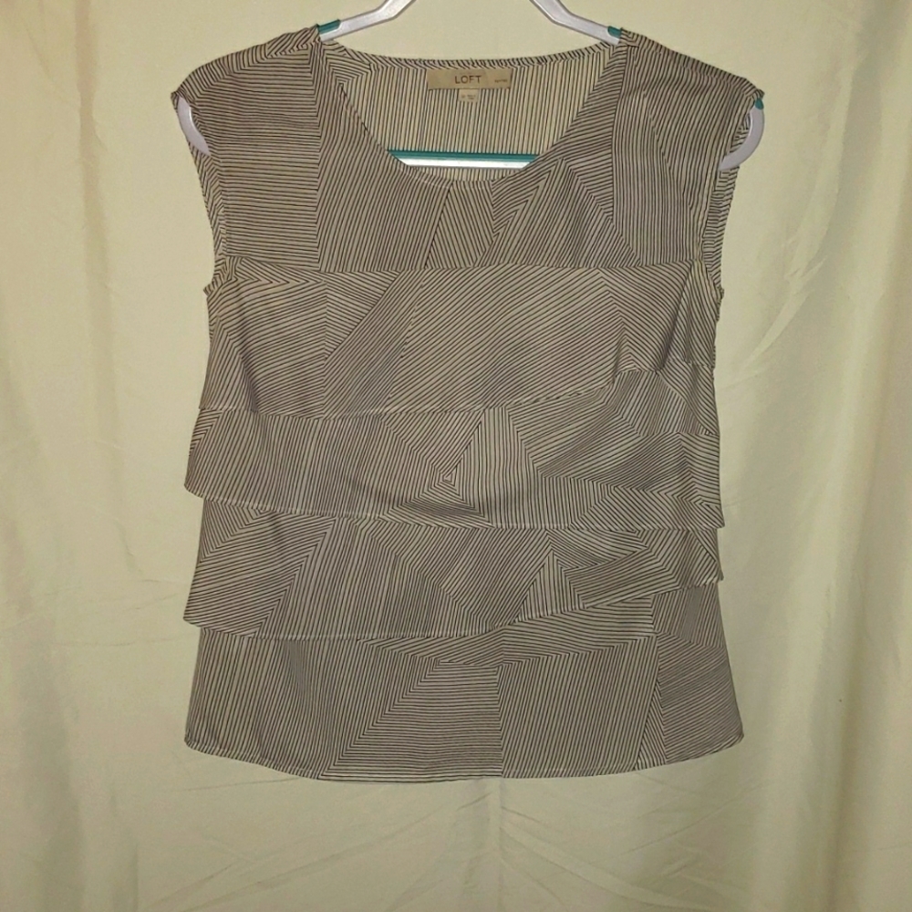 Loft Petite Striped Tiered Cap Sleeve Shell